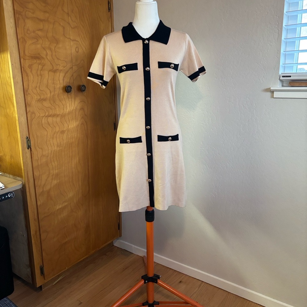 Elegant Beige and Black Button-Down Dress size L - Picture 5 of 7